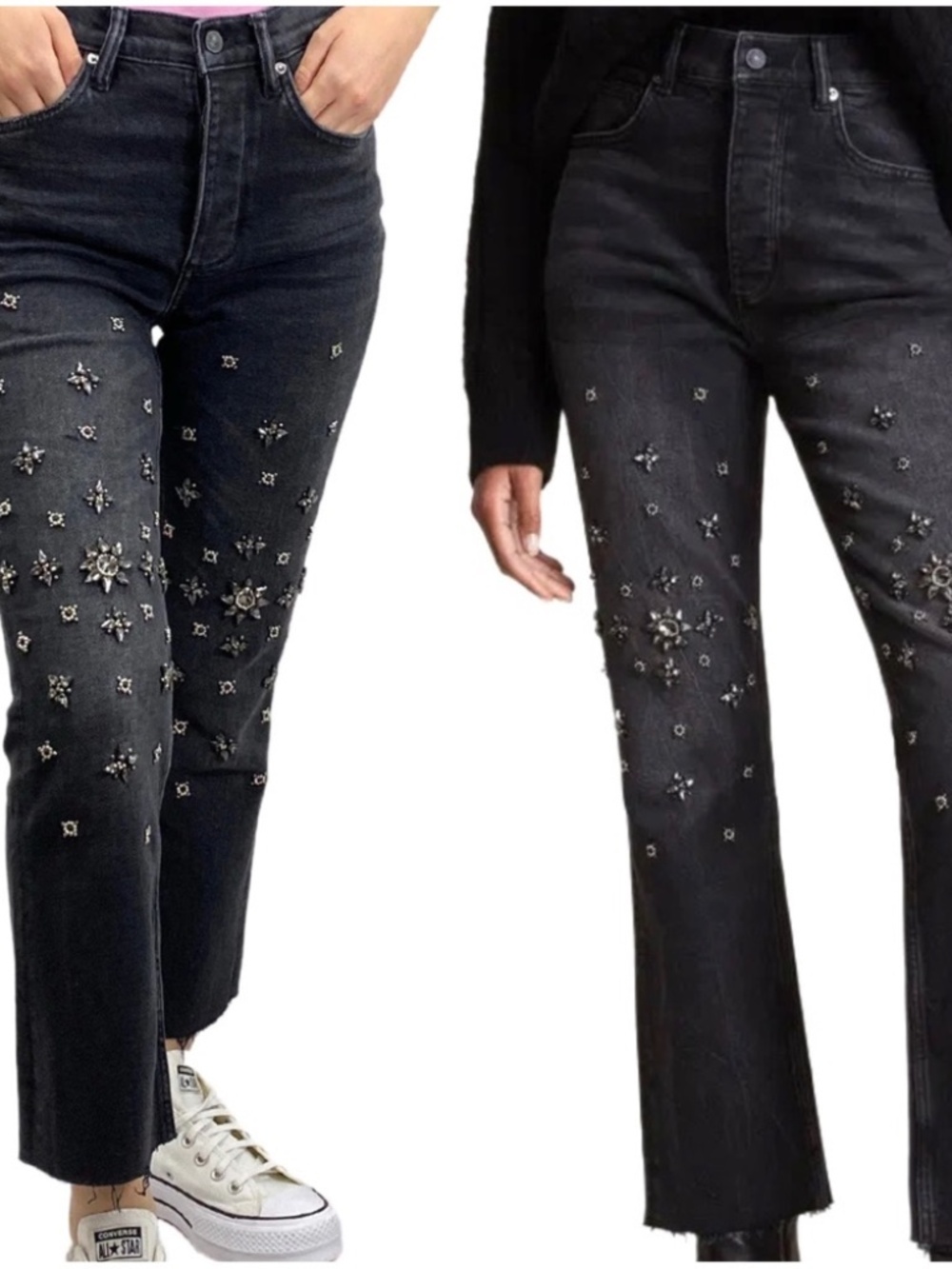 AllSaints Evie Rhinestone Embellished Washed Black Jeans